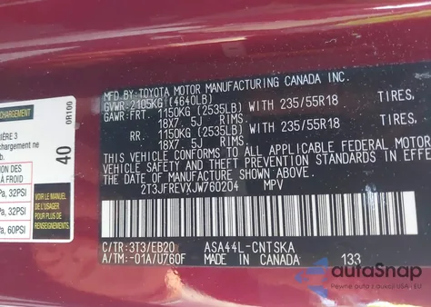 2018 Toyota Rav4 Se из США, поврежденный, VIN 2T3JFREVXJW760204